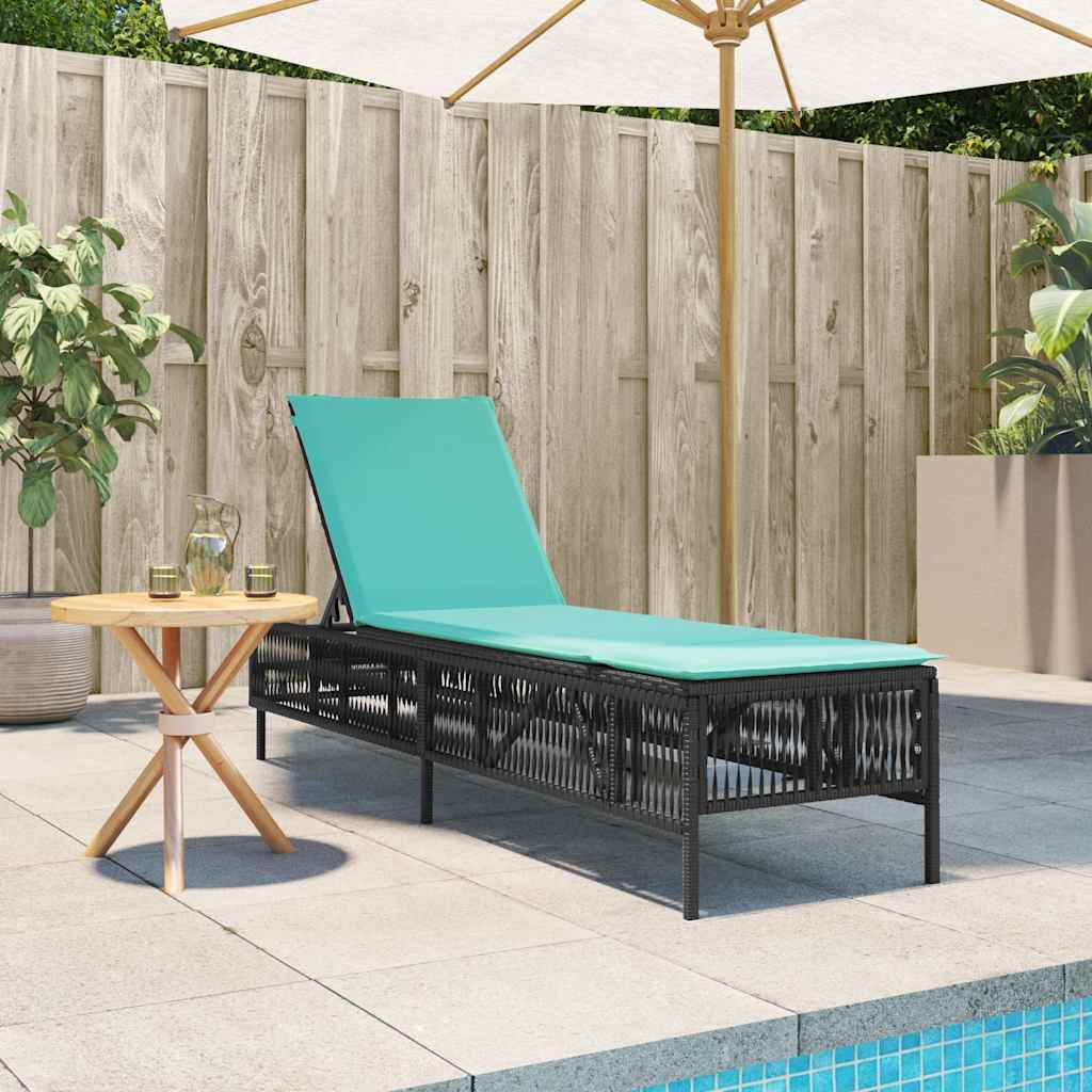 Sun Lounger with Cushions Black Poly Rattan
