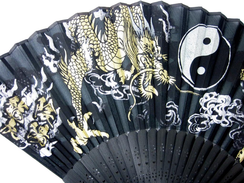 Silk Folding Fan Yin Yang Dragon Tiger