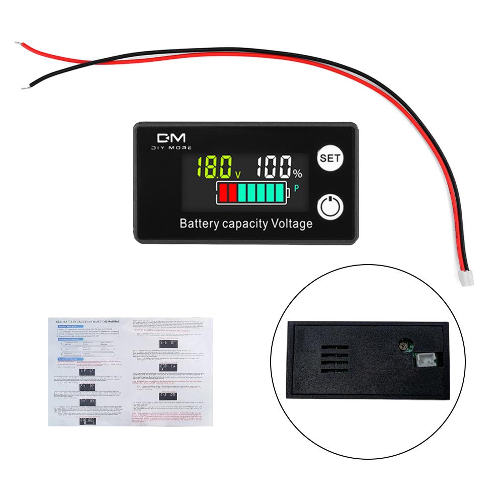 DM 6133A LCD Battery Capacity Indicator Temperature Alarm DC 8V-100V Lead Acid Lithium LiFePO4 Voltmeter Voltage Gauge 12V 24V