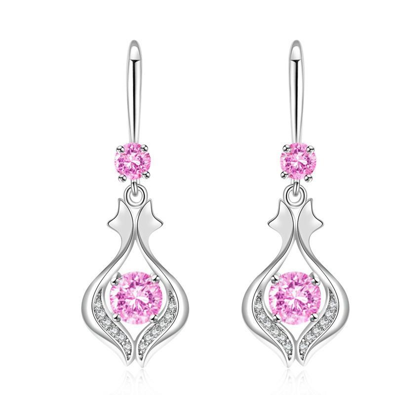 Huitan White/Pink/Blue CZ Dangle Earrings for Women Chic Engagement Wedding Party Ear Accessories Elegant Ladies Fashion Jewelry