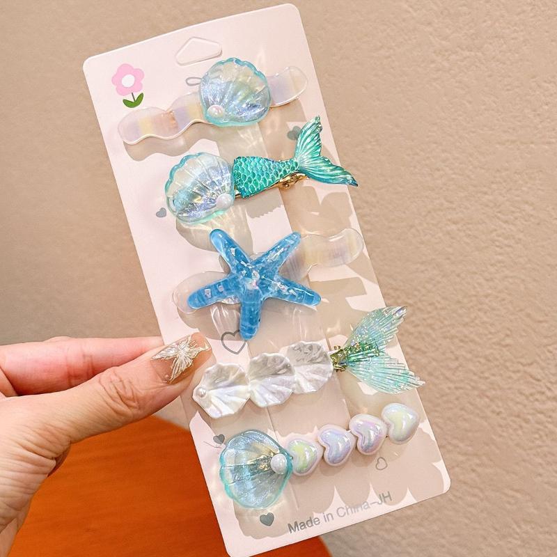 5Pcs Girls Cute Mermaid Ocean Hair Clips Starfish Shell Design Non Slip Grip For Daily Wear Birthday Parties Beach Trips