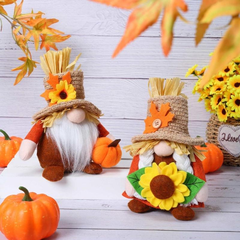 Fall Decoration Harvest Thanksgiving Decorations Gnomes Plush Elf Dwarf Doll Figurine with Pumpkins Autumn Maples