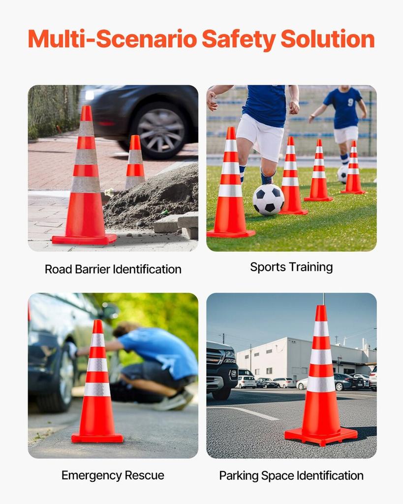 Safety Cones Traffic Cones 6 x 36" Orange Reflective Collars Road Cones