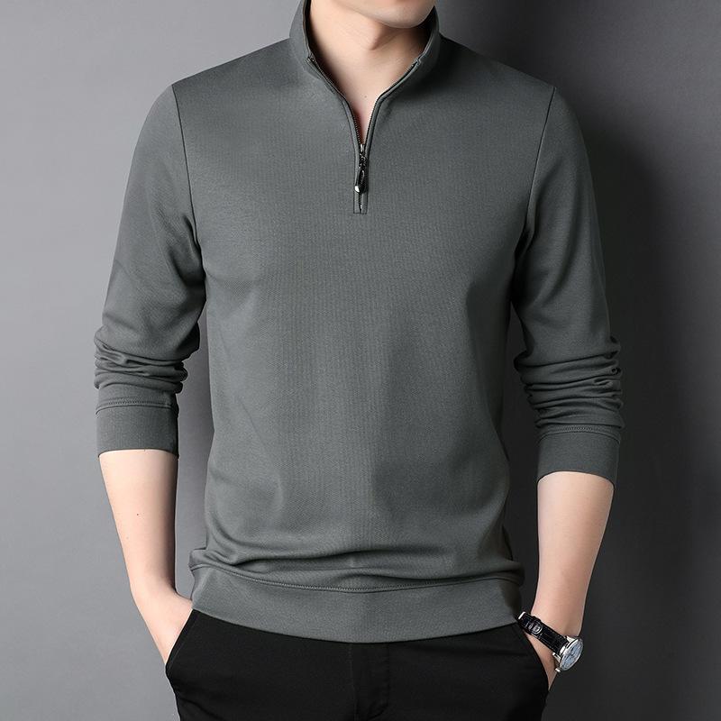 Men Autumn Slim Sweatshirt Half Zipper Solid Color Casual Men Clothing