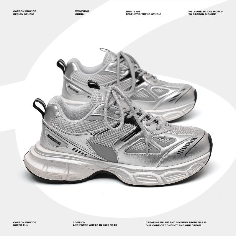 

2025 autumn new niche couple men s shoes mesh breathable thick-soled dad shoes casual jogging sports trendy shoes Female size 35 серебряный серый