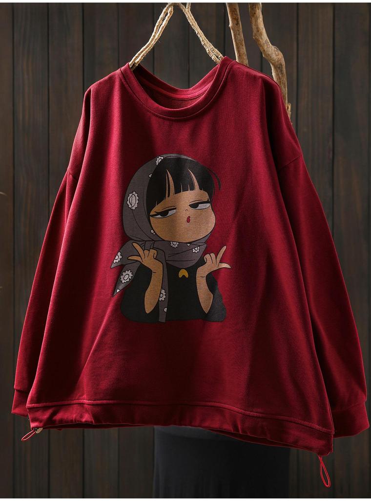 Damen Hoodie mit künstlerischem Cartoon-Print - Frühling/Herbst Lässig Rundhals Langarm