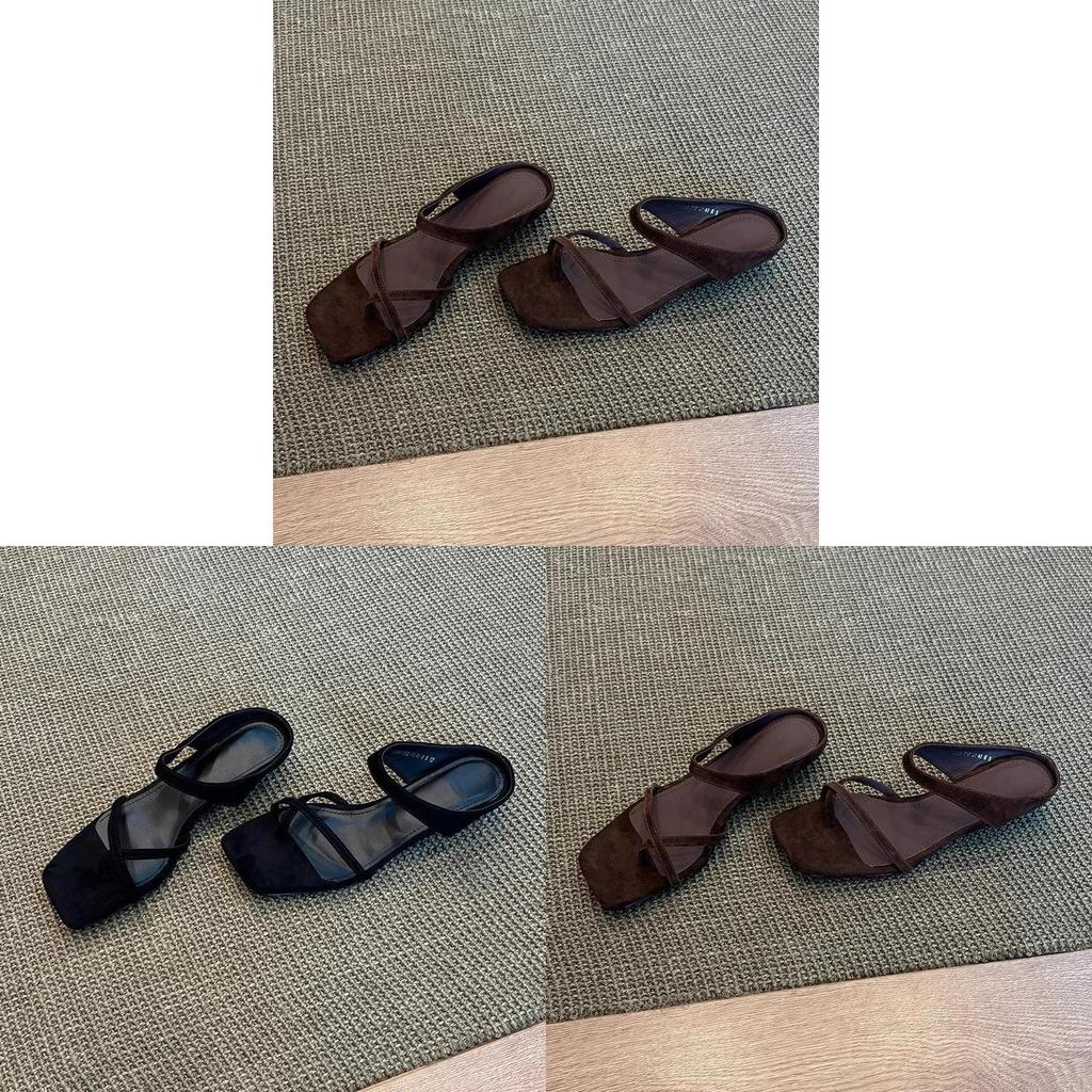 Retro Square Toe Cross Slip On Sandals With Rubber Sole For Summer Casual Women