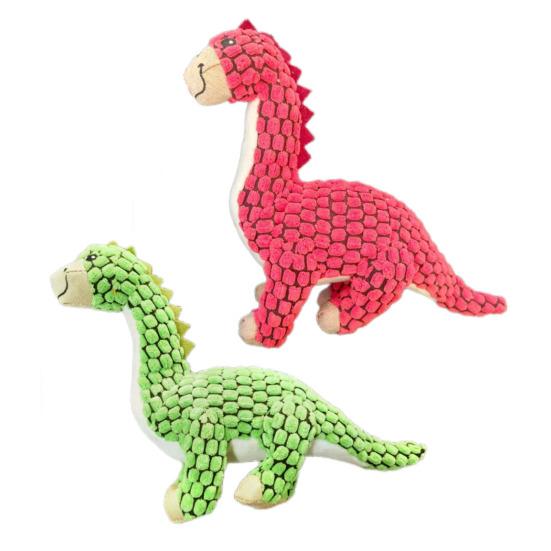 Plush Dinosaur Dog Toy Squeaky Interactive Dog Chew Toy Textured Stuffed Animal for Puppy Teething Medium Large Dogs
