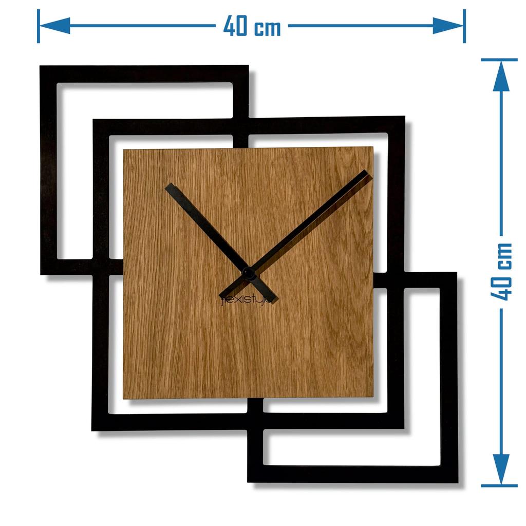 Squares wall clock 40cm black wooden