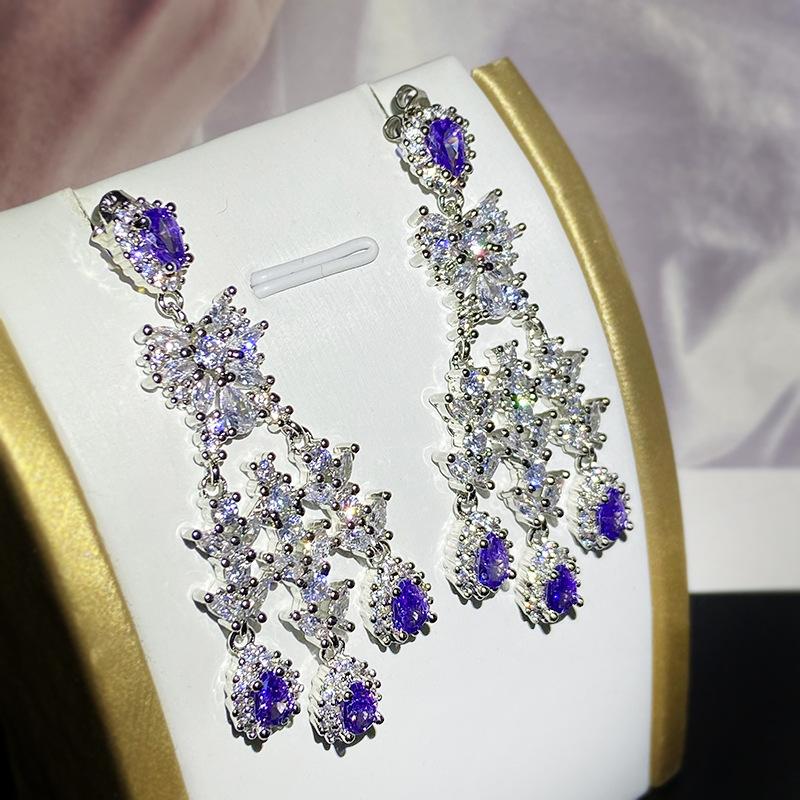 925 Neue Vintage Tansanit Saphir Ohrstecker Luxus Eingelegte Wassertropfen Zirkonia Ohrringe Damen Party Geschenk