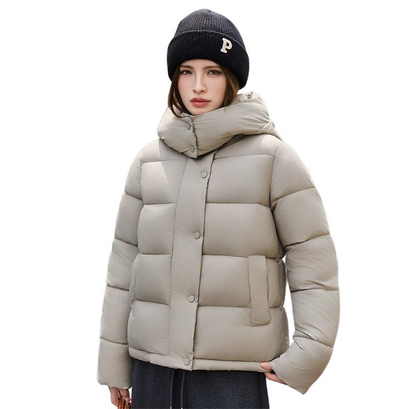 Simple European and American sports style down cotton clothes women's thermal hooded jacket autumn and winter thick jacket puff down cotton clothes