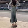 Women's High-Waisted A-Line Mermaid Skirt with Frayed Hem - New Korean Summer Style