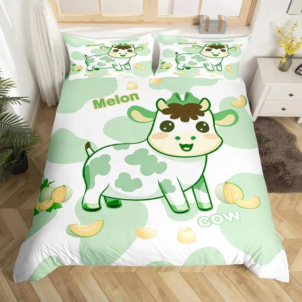 Milk Cow Pattern Bedding Set King Queen Animals Theme Comforter Cover Chocolate Brown Duvet Cover Cute Kawaii Cattle Quilt Cover