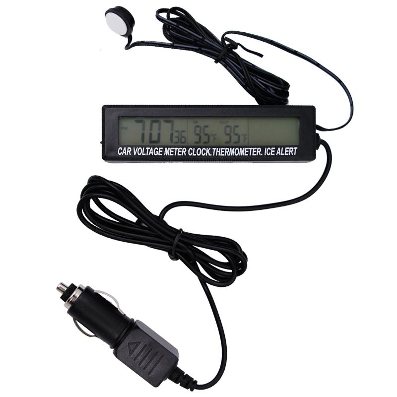 Digital Car Thermometer with Dual Backlight 3 In 1 Clock Temperature Voltage Meter Ice Alert Volt Detector
