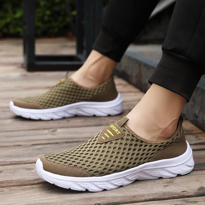 Casual Sports Shoes Men's Summer New Extra Large Size Mesh Lightweight Running Shoes Breathable One Pedal Outdoor Travel Shoes