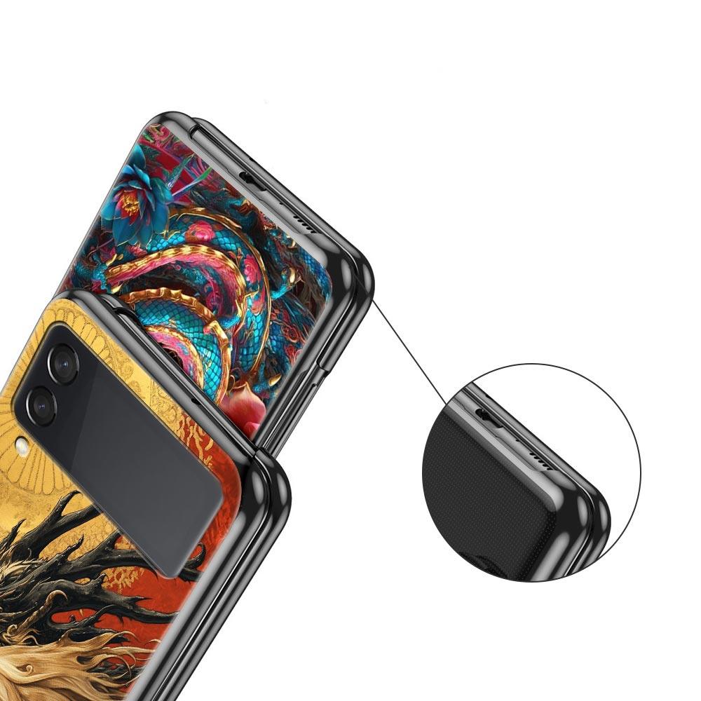 Chinoiserie Loong Flower Dragon Hard PC Phone Case For Samsung Galaxy Z Flip 7 6 5 4 Black Cover For Galaxy Z Flip 3 Foldable