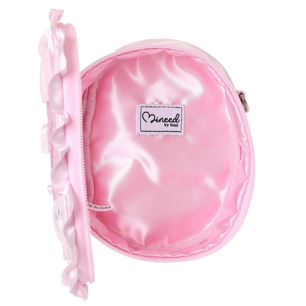 Z25722 Mineed by Osel Cat ears stuffed animal pouch, pearl strap, 5 colors available, large size 17.5 x 12.5 x 6cm (pink)