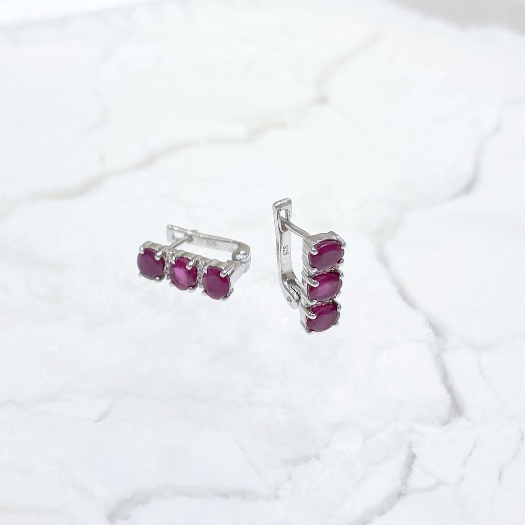 Серебряные серьги с натуральным рубином 3.344ct, фианитами (2165149)