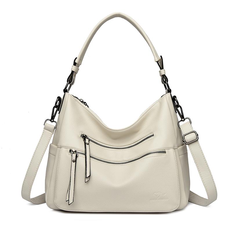 Women Bags Quality Soft Leather Totes Multiple Pockets Casual Shoulder Shopping Bags Fashion Ladies Handbags