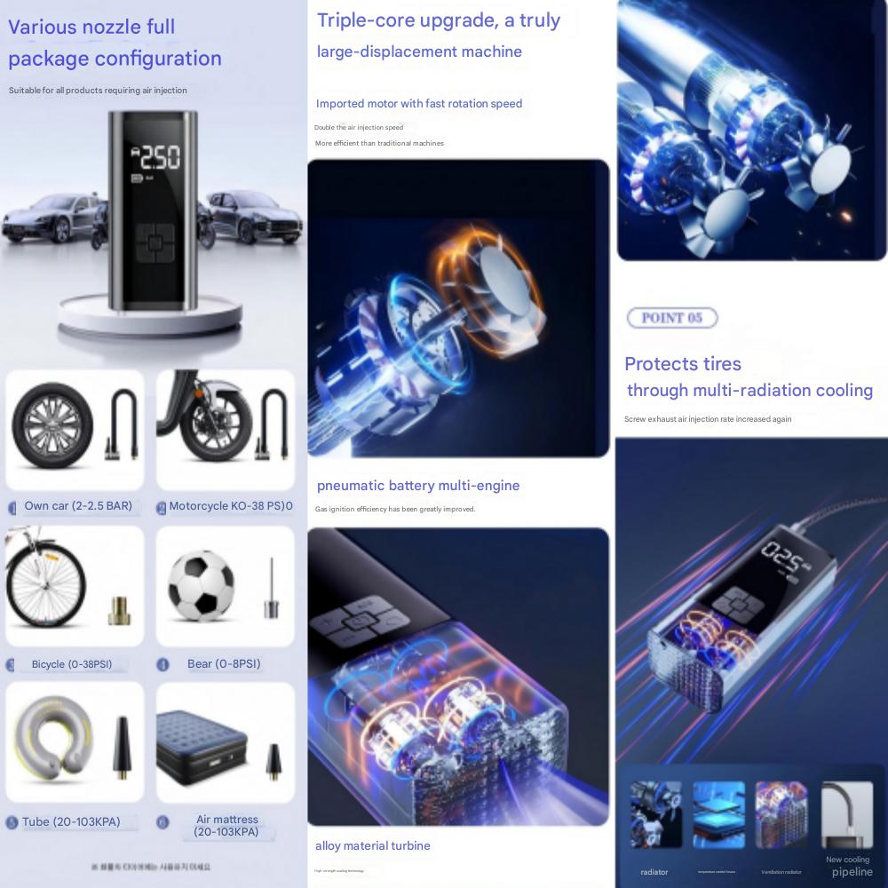 Portable Wireless Tire Pressure Inflator All-in-One Set: 6000mAh