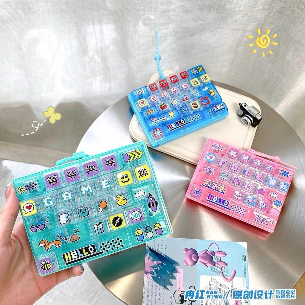 Clear Key Sounds Keyboard Keychain 26-key Press Button Toy Keyboard Fidget Toy Bag Ornament