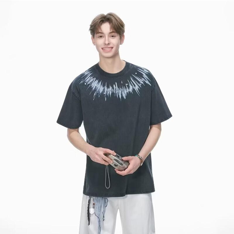 DREAM MADE Men s Vintage Rhinestone Washed Heavyweight Cotton Short Sleeve T-Shirt XXL