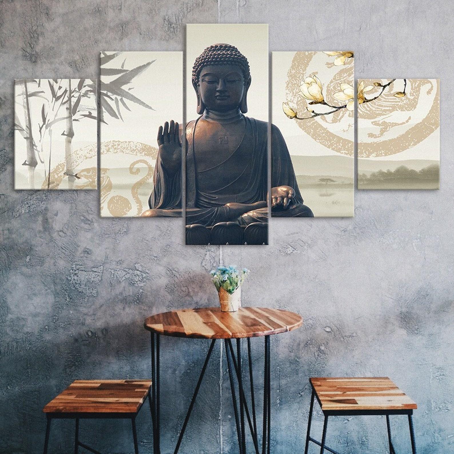 

Buddha Blessing Meditation Scene 5 Piece Five Panel Wall Canvas Print Modern Art Poster Picture Home Decor Gift For Him For Her 20X35 20X45 20X55CM