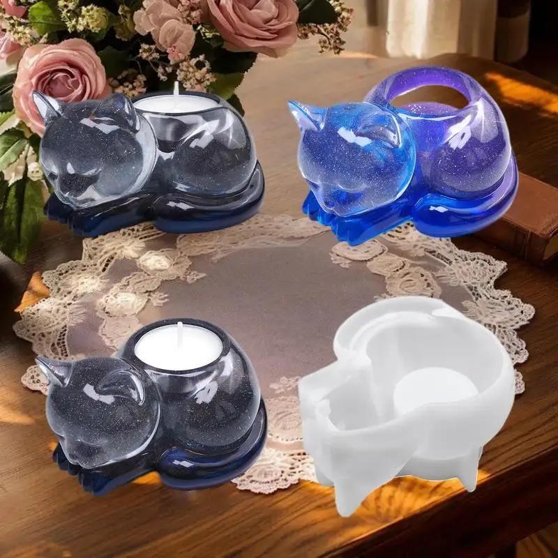 Top Quality Sleeping Cat Memorial Silicone Mold Resin Cat Candle Holder Animal Keepsake Sympathy Gift for Pet Lovers