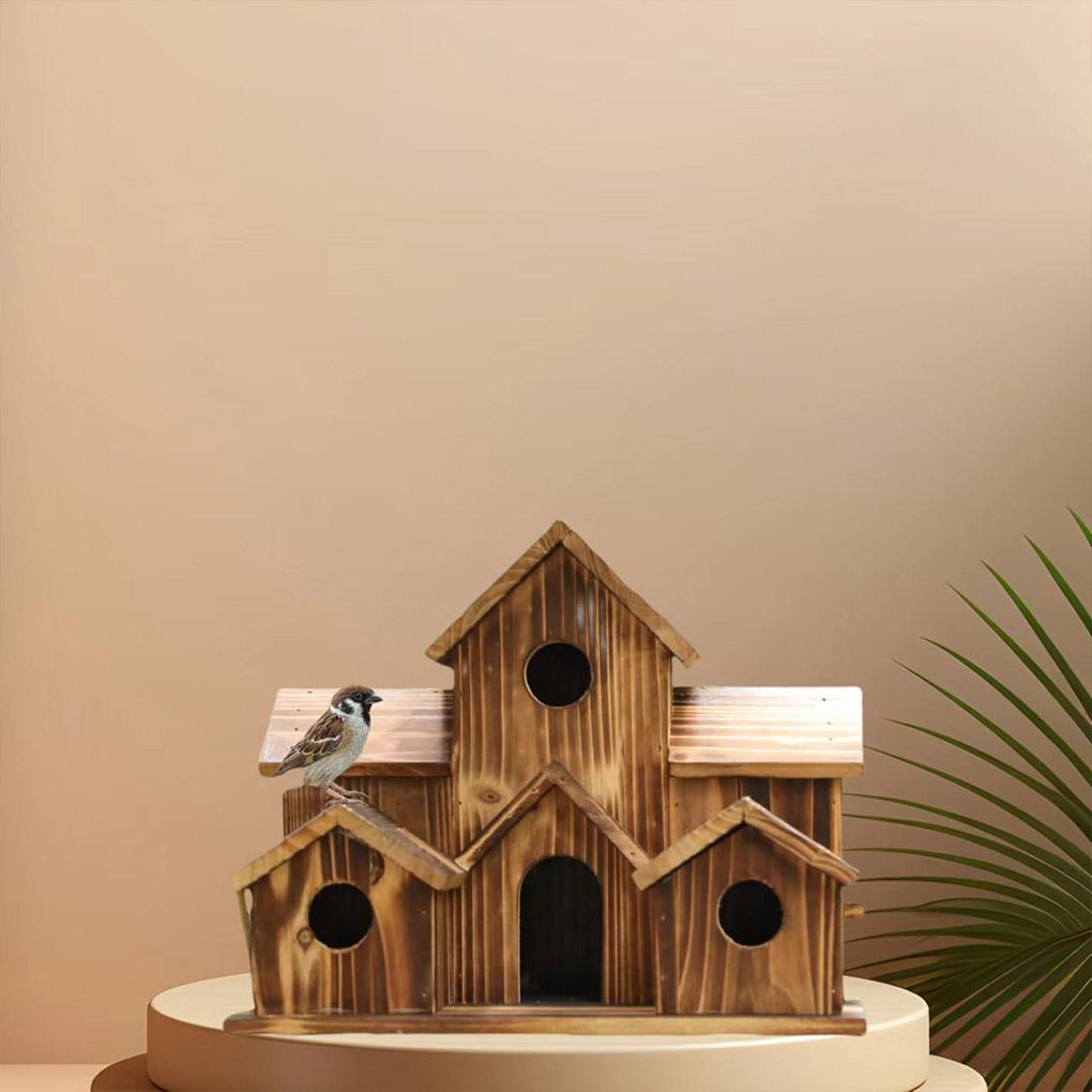 5 Hole Bird Houses Outdoor for 5 Bird Families Bluebird Finch Cardinals Natural Wood Hanging Birdhouse Garden Decoration