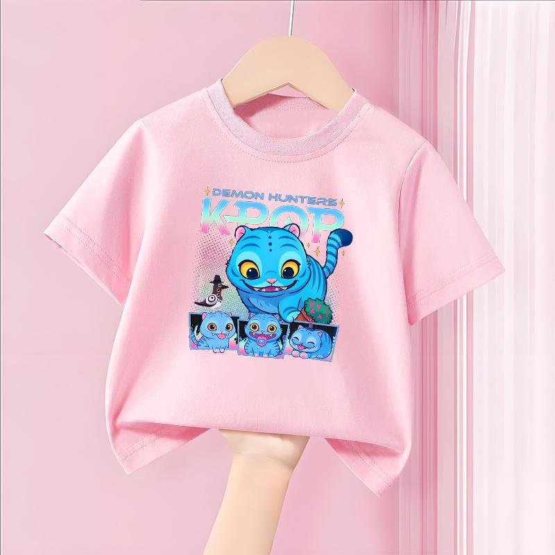 Demone Hunter Girl Purple Pink T-shirt Cute Anime Cotton T Shirt Y2K Kawaii Kids Streetwear Harajuku Short Sleeve Summer Clothes