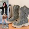 Hollow women's boots autumn cowboy boots new versatile platform Martin boots western mid-outdoor short tube fashion fashion cloth