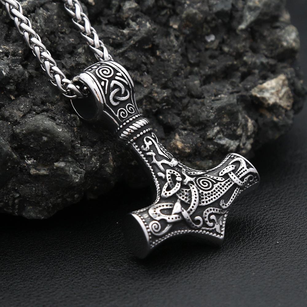 Vintage Classic Vikings Thor Mjolnir Hammer Pendant Necklace Men's Stainless Steel Nodic Amulet Pagan Jewelry Gifts Dropshipping