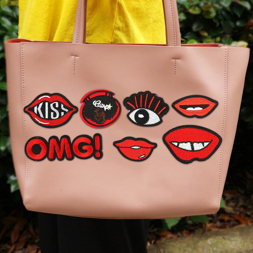 20 peças Patch Padrão Lábios Decorativo Batom Adesivo para Roupa Bordado Adesivo Patch Termocolante