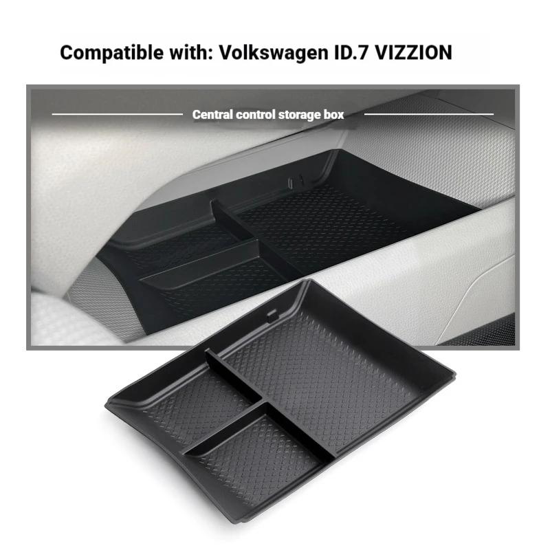 Center Console Armrest Storage Organizer Tray Fit Volkswagen ID.7 VIZZION 2024, Divided Tidying Box With Anti-slip Rubber Mat Ca