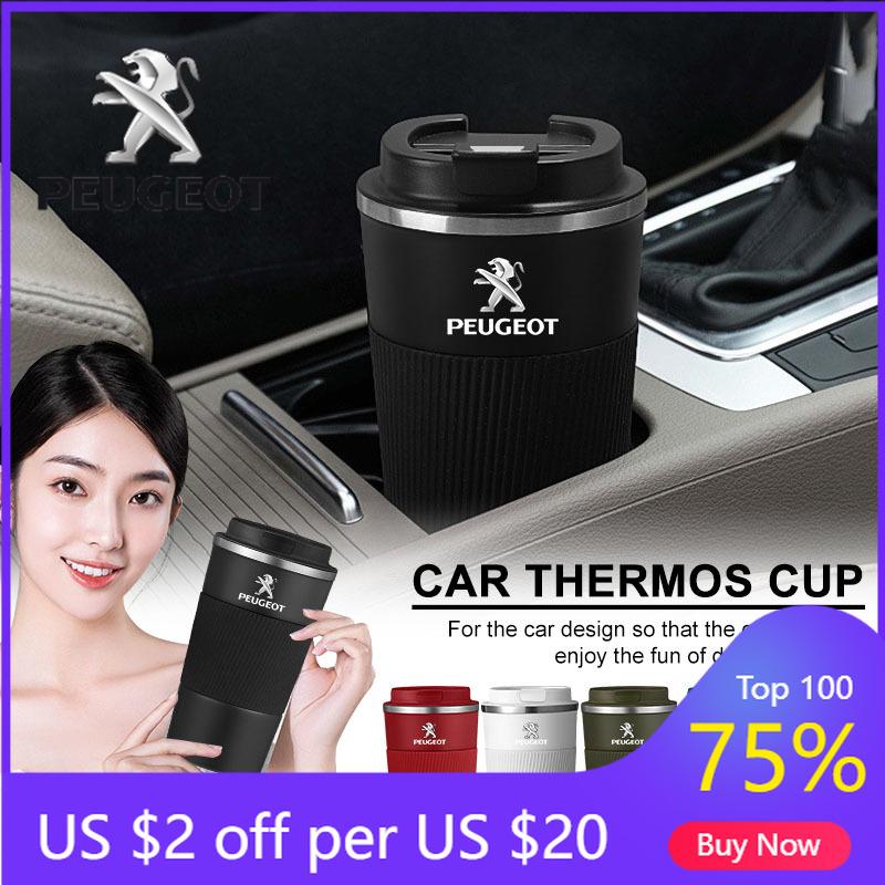 2026 Heißer Autoaufkleber Tasse Edelstahl Kaffeetasse Heiße Tasse Auto Thermoskanne Reise Für Peugeot 206 106 205 2008 301 307 308 300
