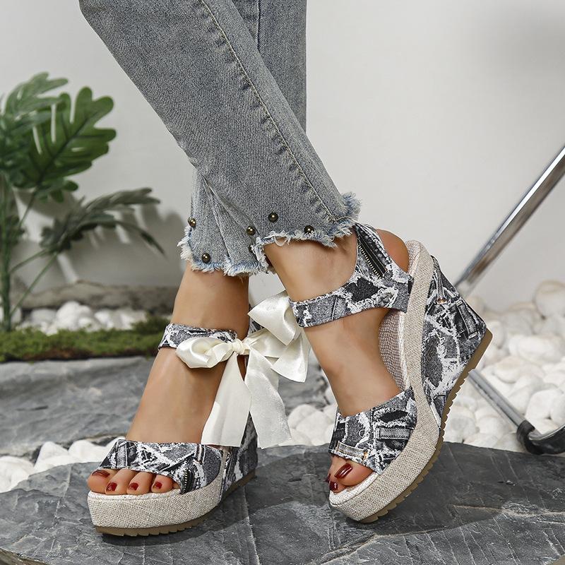 Wedge Heel Sandals Women's European and American Large Size 2025 Spring and Summer New Fish Mouth High Heel Strap Word Roman Sandals Women