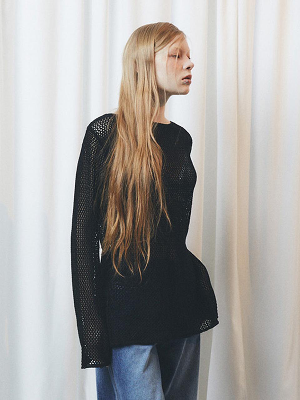 Half Devils Boucle Logo Jacquard Knit Hoodie_Black Navy/Free