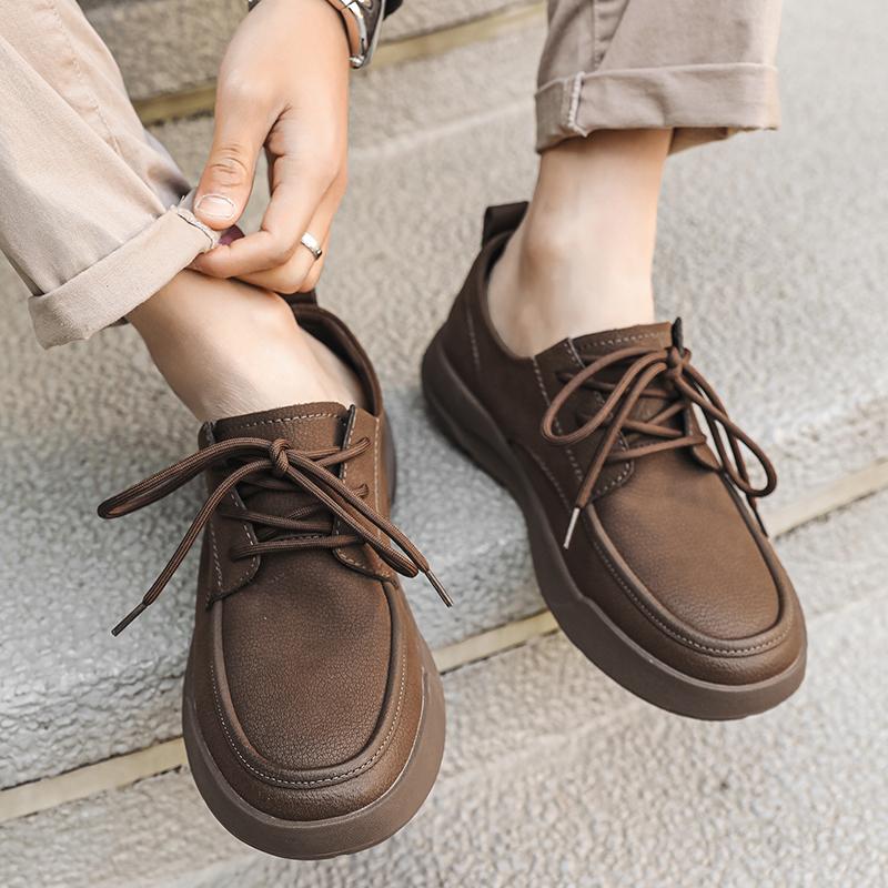 Hot Sale Men Casual Leather Business Shoes Thick Bottom Antiskid Walking Shoe Outdoor Lightweight Lace-Up Office Loafers