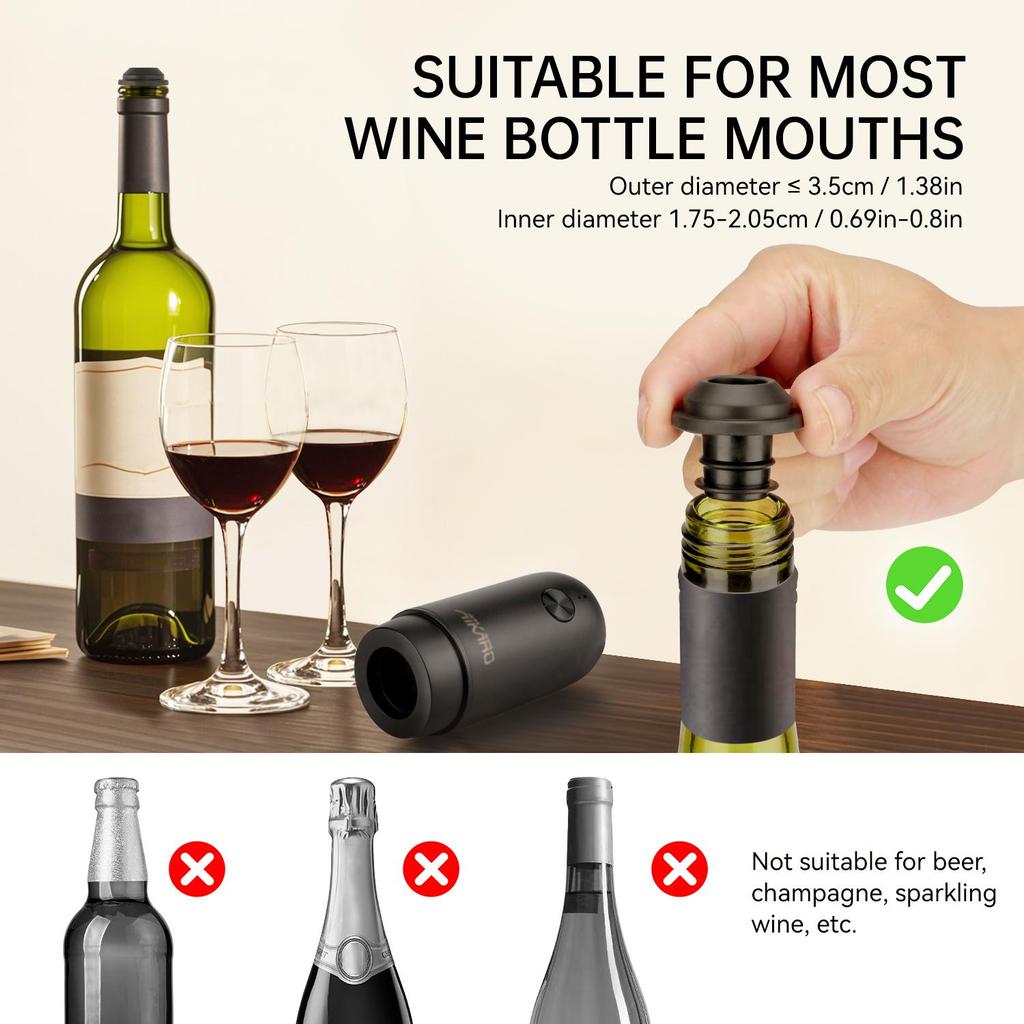 AIKARO - Electric Wine Saver Vacuum Pump with 2 Bottle Stopper Automatic Wine Preserver, Rechargeable