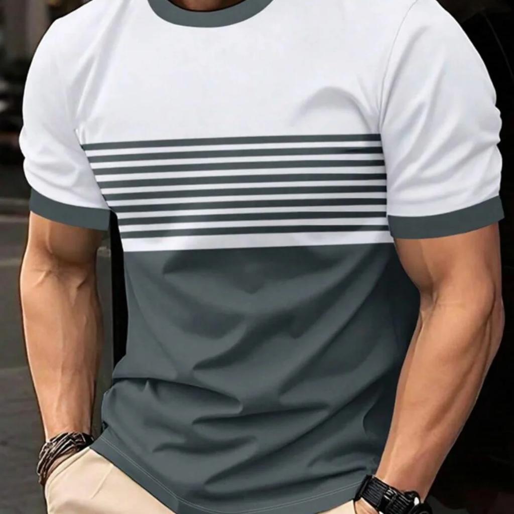 Summer Fashion Striped Printed Men's T-shirt Casual Short Sleeve Top Oversized T-shirt Men's Clothing