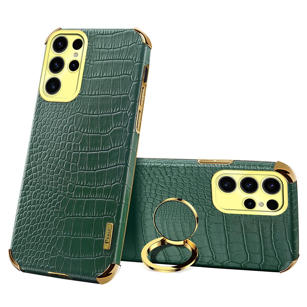 

Чехол-подставка для Samsung Galaxy S25 Ultra, Текстура крокодила, ТПУ+ПУ, Гальваническое покрытие, Чехол для телефона Green