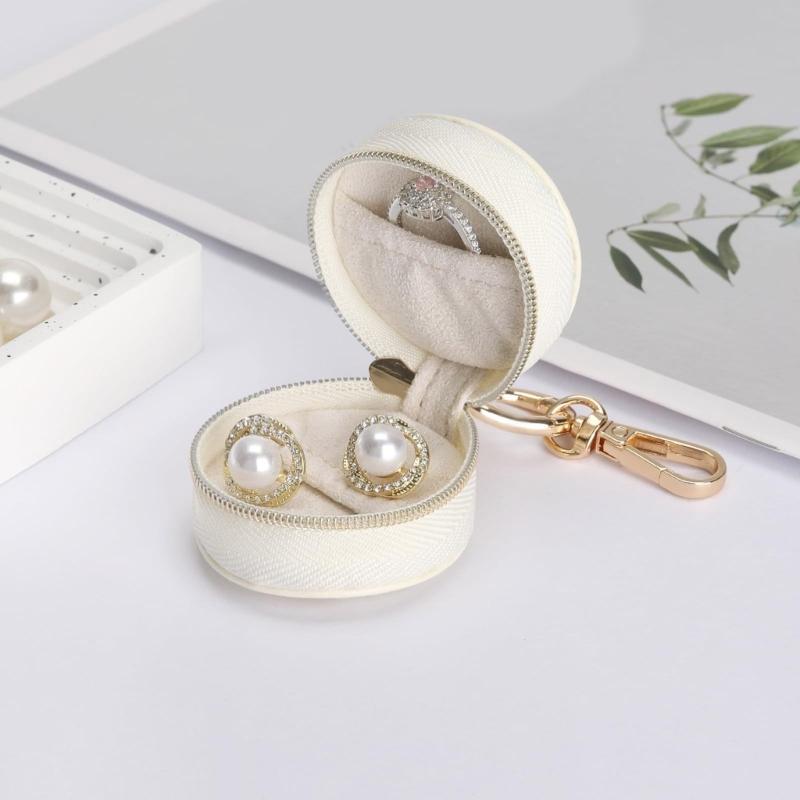 Miniature Jewelry Storage Box With Detachable Keychain Elastic Bands For Rings Earrings Gym Travel Essential