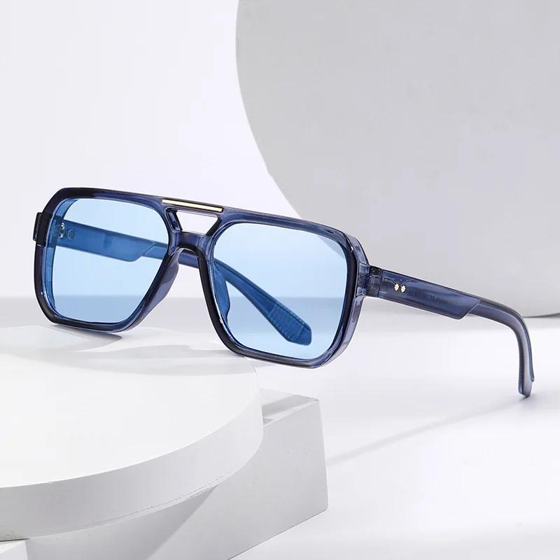 Fashion Double Beam Square Sunglasses Women Retro Rivets Blue Tea Sun Shades Uv400 Men Outdoor Gradient Sun Glasses Goggles