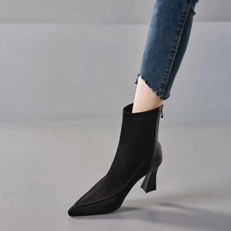 2024 High Quality Women's Shoes Ankle Women's Boots Fashion Back Zipper Solid Office and Career Sexy Pointed Toe Shoes for Women