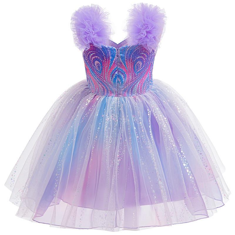 Kids Girls Witch Purple Princess Mesh Tutu Dress Birthday Halloween Cosplay Costumes