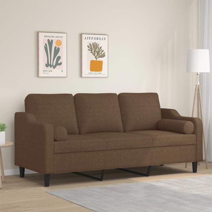 VidaXL 3-seater Sofa with Decorative Pillows Brown 180 Cm Fabric, Sofa, Living Room Sofa, 3-seater Fabric Sofa, 3200856