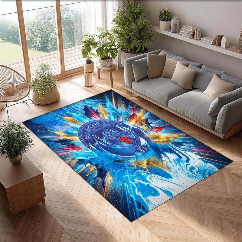 Manchester City Printed Flannel Area Rug Non Slip Soft Polyester Floor Carpet Indoor Decor Mat for Bedroom Living Room Sofa