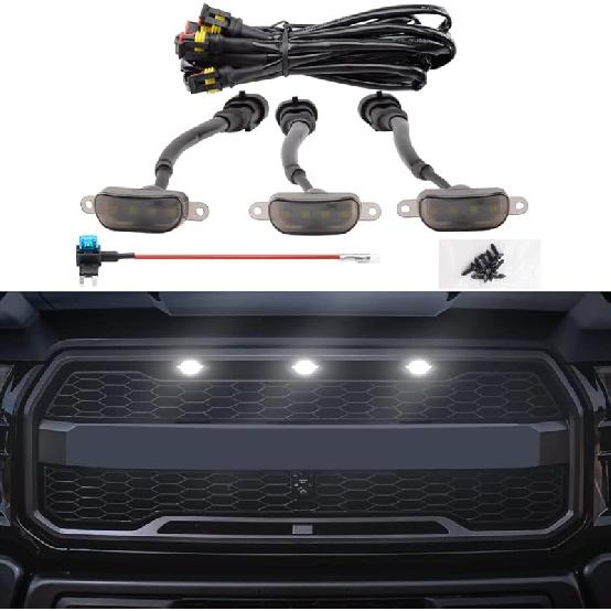 Amber LED Lights 3PCS Front Grille Raptor Lamps Car Accessories With Harness And Fuse, Compatible With 2004- For-D F150 & 2013-2018 Ram 1500 Raptor