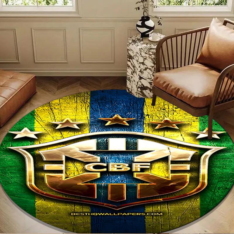 1PC rug Brazilian Football Crest Round mat Home Decor, Chair rug For livingroom,Bedroom, doormat home decor Birthday Gift Christmas Gifts