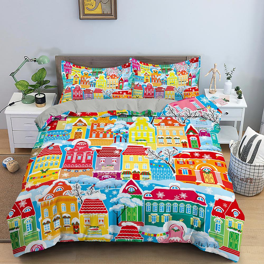 Weihnachts-Bettwäsche-Set, Weihnachts-Cartoon, alter Mann, Bettbezug und Kissenbezug, 2/3-teilig, EU/US/AU/UK, Einzelbett, Doppelbett, Heimdekoration